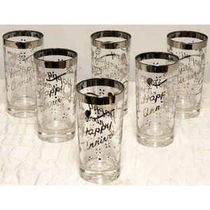 6 Vtg Dorothy Thorpe Silver Happy Anniversary Drinking Glass Tumbler High Ball